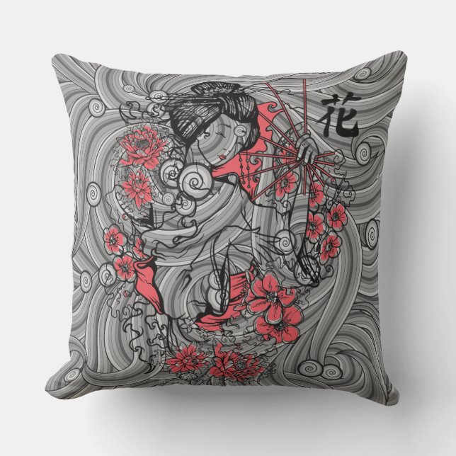Geisha Throw Pillow  (Front)