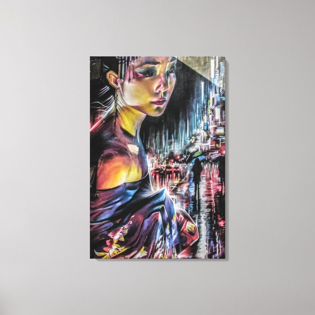 Geisha Tokyo City Night Canvas Art (Front)