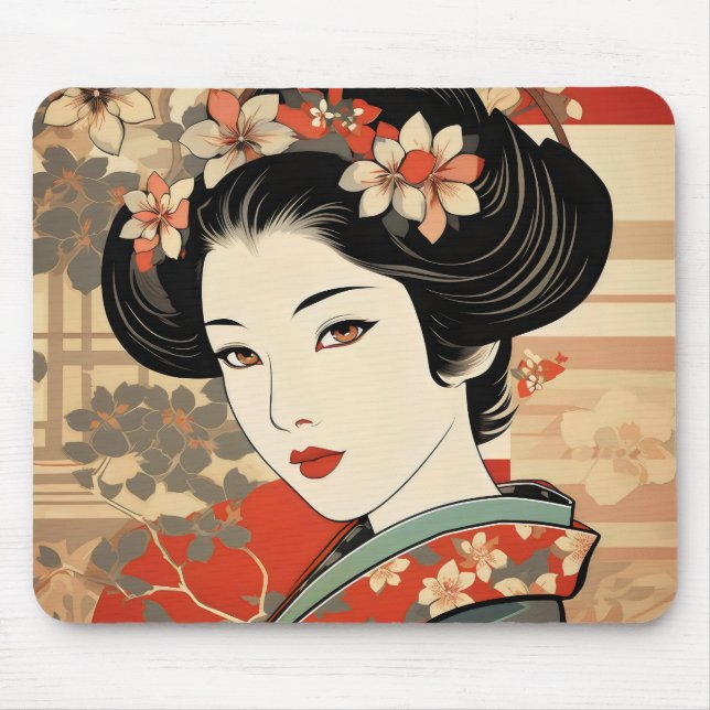 Geisha Traditional Ukiyo-e Mouse Pad (Front)