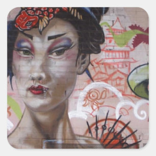 Geisha Urban Graffiti Street Art Square Sticker