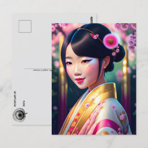 Geisha with dandelions, Postcrossing Postcard