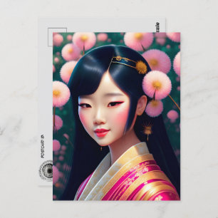 Geisha with dandelions, Postcrossing Postcard