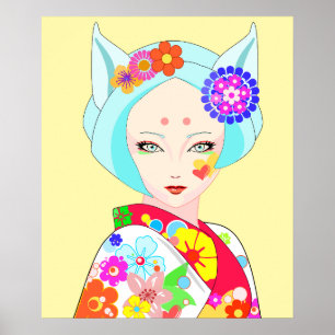 Geisha with Flowers Pop Art Poster