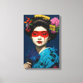 Geisha with Red Mask and Modern Cultural Hairpiece Canvas Print