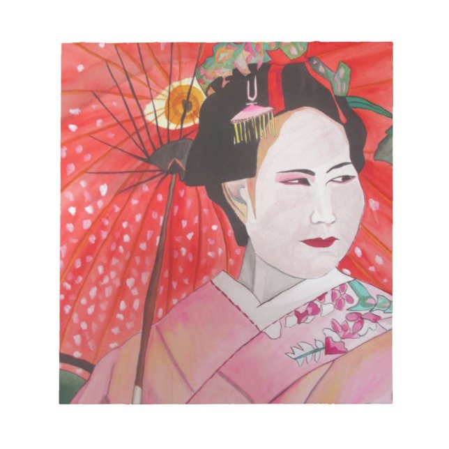Geisha with Red Umbrella original art painting Notepad (Front)