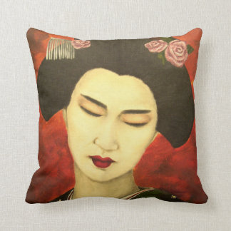 Geisha with Roses Throw Pillow