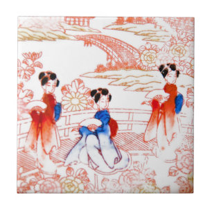 Geishas in garden tile