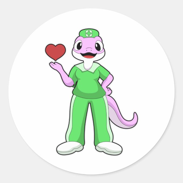 Geko as Nurse with Heart Classic Round Sticker (Front)