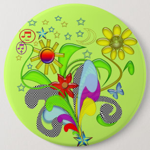 Gel Flowers and Swirls 6 Inch Round Button