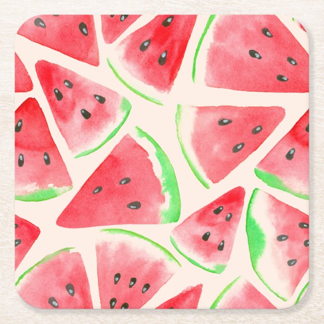 Gel Mousepad, Watercolour watermelon  Square Paper Coaster (Front)
