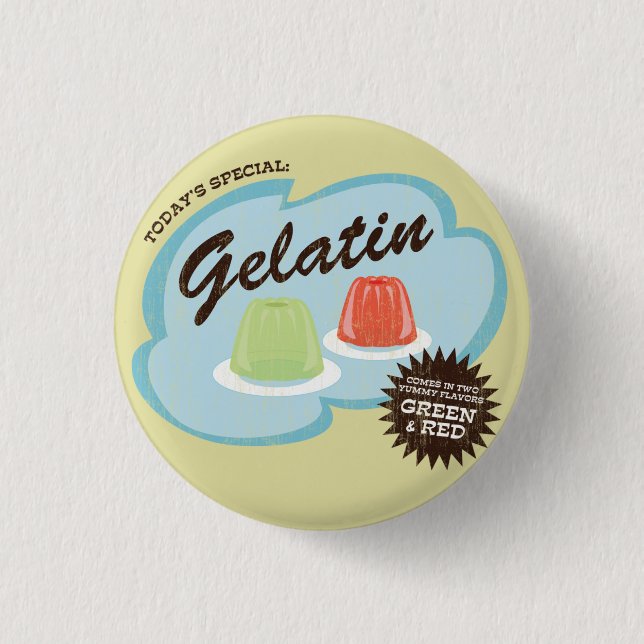 Gelatin (in Green & Red Flavours) Retro Flair 1 Inch Round Button (Front)