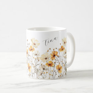 Gelbe Wildblumen Wiese Keramik Tasse mit Namen Coffee Mug