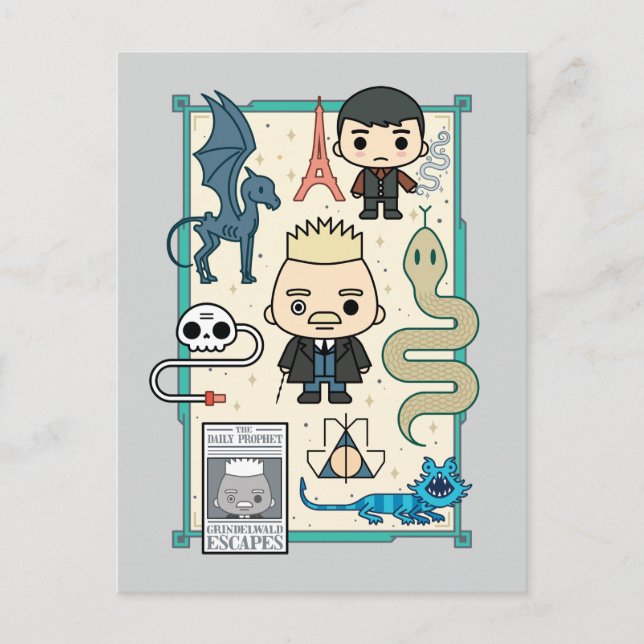 GELLERT GRINDELWALD™ & Barebone Cartoon Postcard (Front)