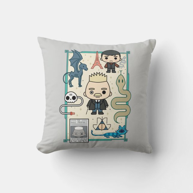 GELLERT GRINDELWALD™ & Barebone Cartoon Throw Pillow (Front)