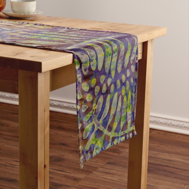 Gelli Print Stencil Abstract Art Short Table Runner (In Situ)