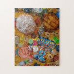 Gelt, Dreidels, Menorah, Sufganiot, & Latke Jigsaw Puzzle<br><div class="desc">"Jewish Expressions, " offers a shopping experience as you will not find anywhere else. Welcome to our store. Tell your friends about us and send them our link:  http://www.zazzle.com/YehudisL?rf=238549869542096443*</div>