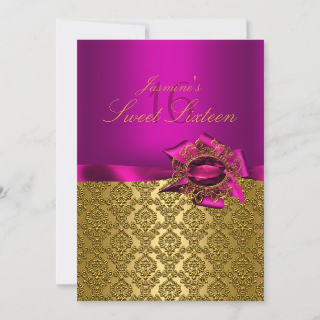 Gem & Bow| Pink Sweet 16 Invitation (Devant)