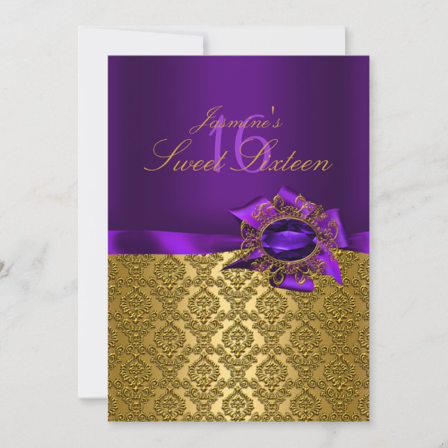 Gem & Bow|Purple Sweet 16 Invitation (Devant)