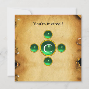 Gem cross 1st Holy Communion / Christening green Invitation