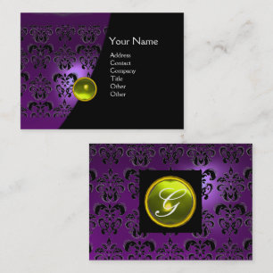 GEM DAMASK MONOGRAM amethyst  purple Business Card