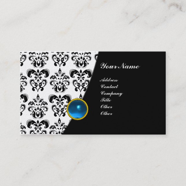 GEM DAMASK MONOGRAM green emerald pearl Business Card (Front)