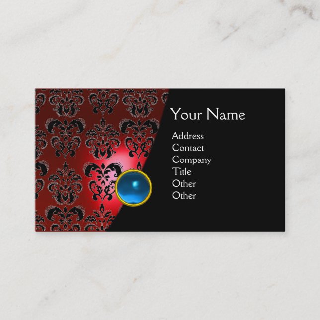 GEM DAMASK MONOGRAM red topaz jade Business Card (Front)