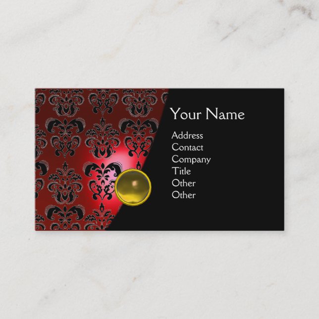 GEM DAMASK MONOGRAM red topaz yellow Business Card (Front)