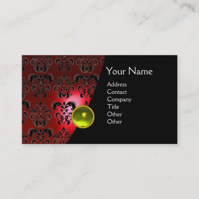 GEM DAMASK MONOGRAM red topaz yellow Business Card (Front)