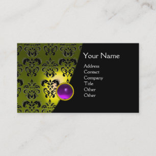 GEM DAMASK MONOGRAM yellow purple amethyst Business Card