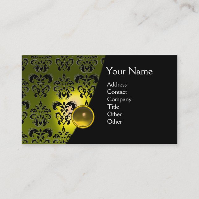 GEM DAMASK MONOGRAM yellow topaz Business Card (Front)