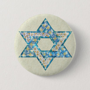 Gem decorated Star of David 2 Inch Round Button