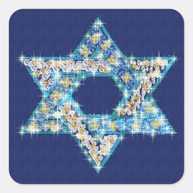 Gem decorated Star of David Square Sticker (Front)