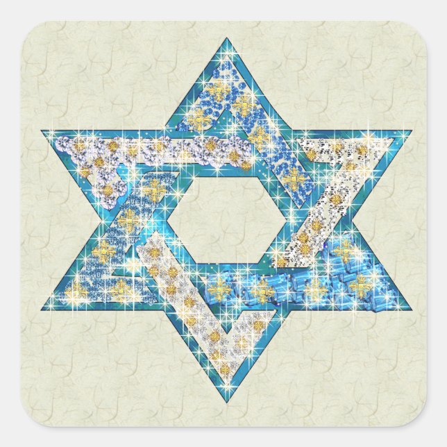 Gem decorated Star of David Square Sticker (Front)