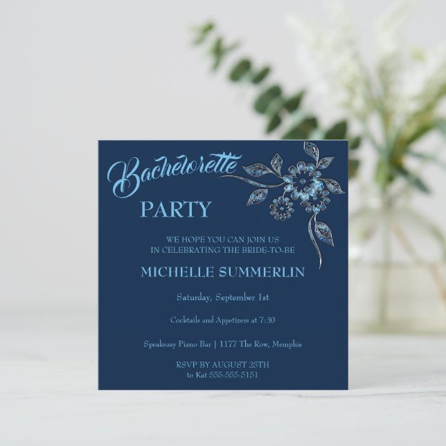 Gem Floral Bachelorette Party Invitation (Standing Front)