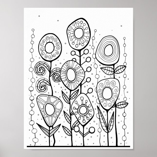 Gem Flower Garden Colouring Page Art Poster (Front)