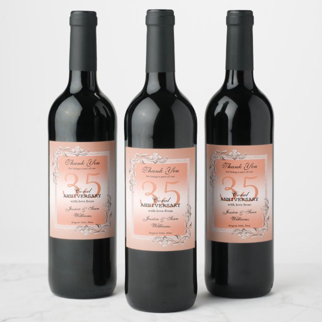 Gem & Glitter 35th Wedding Anniversary Wine Label (Bottles)