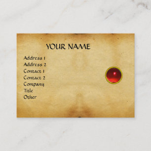 GEM MON ,RED RUBY, GREY AGATA , brown parchment Business Card