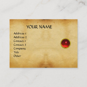 GEM MON ,RED RUBY, GREY AGATA , parchment Business Card