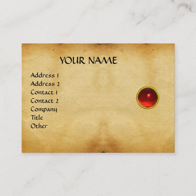 GEM MON ,RED RUBY, GREY AGATA , parchment Business Card (Front)