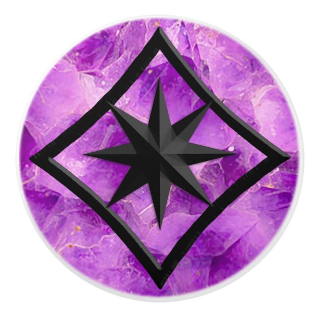 Gem Stone, Amethyst & Black Onyx Ornament Ceramic Knob (Front)