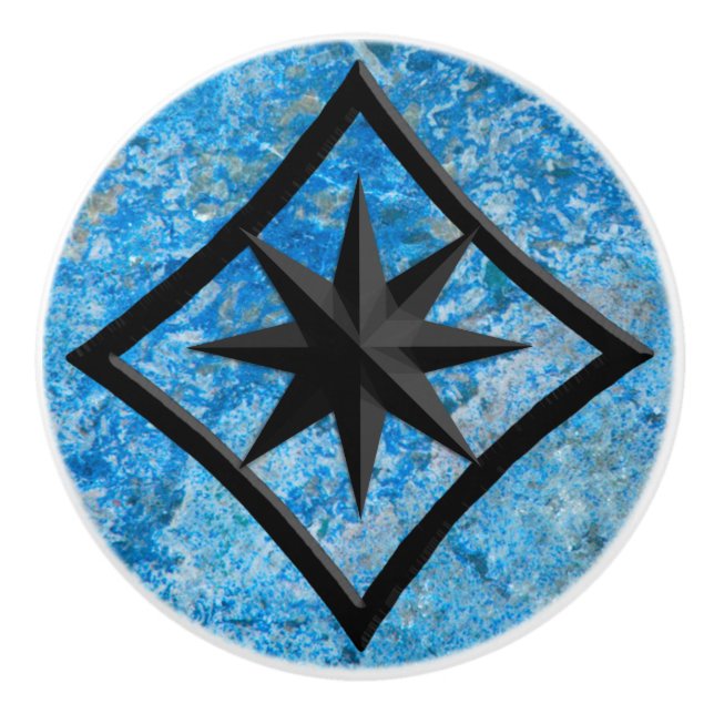 Gem Stone, Blue Granite & Black Onyx Ornament Ceramic Knob (Front)