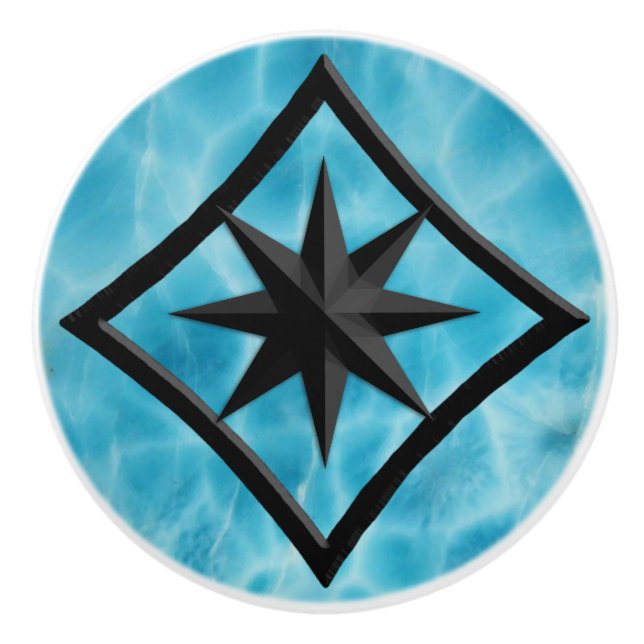 Gem Stone, Blue Larimar & Black Onyx Ornament Ceramic Knob (Front)