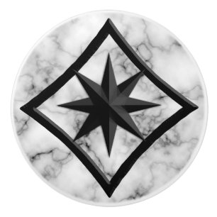 Gem Stone, Grey / Grey Marble & Black Onyx Ornamen Ceramic Knob