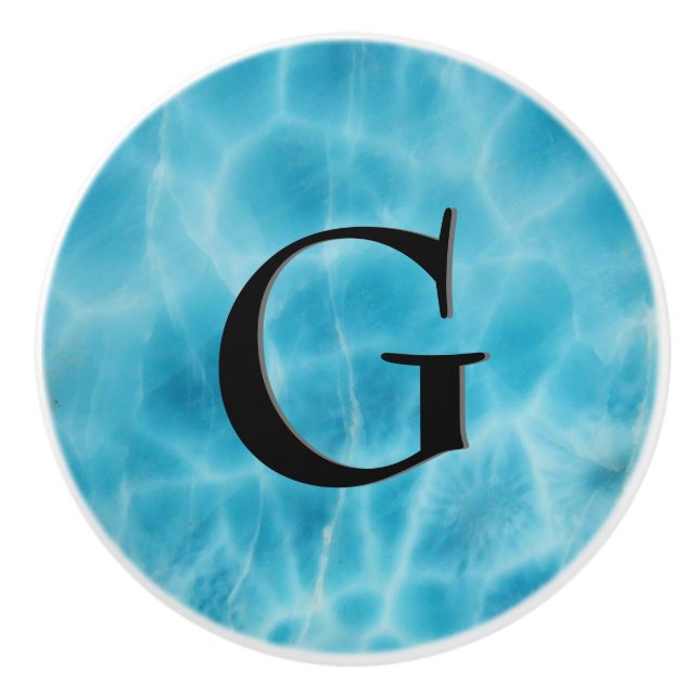 Gem Stone Pattern, Blue Larimar & Black Onyx Ceramic Knob (Front)