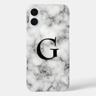 Gem Stone Pattern, Grey / Grey Marble & Black Onyx iPhone 16 Plus Case