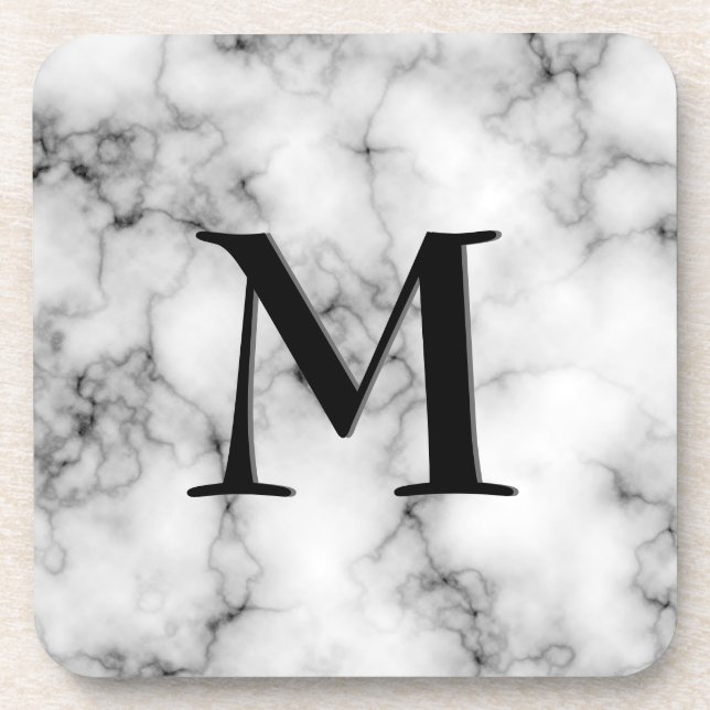 Gem Stone Pattern, Grey / Grey Marble & Black Onyx Coaster (Front)