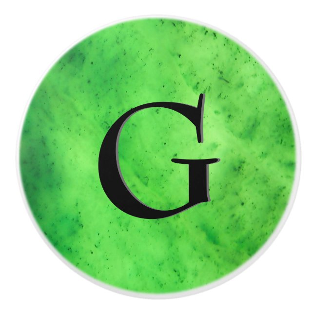Gem Stone Pattern, Lime Green Jade & Black Onyx Ceramic Knob (Front)
