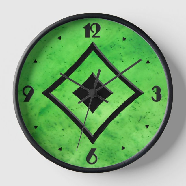 Gem Stone Pattern, Lime Green Jade & Black Onyx Clock (Front)