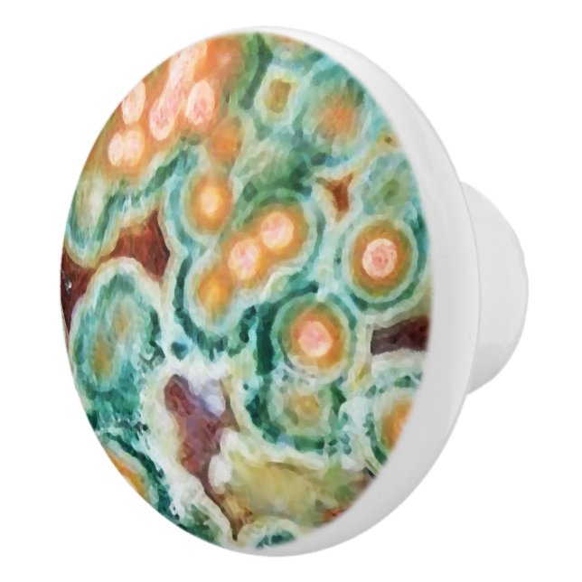 Gem Stone Pattern, Ocean Jasper, Green and Multi Ceramic Knob (Right)