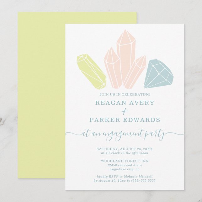 Gem Stones Elegant Pastel Engagement Party Invitation (Front/Back)